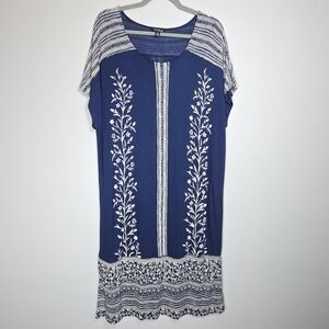 Lucky Brand Women's Floral Stripe Midi Dress 1X Short Sleeve Stretch Chic Boho